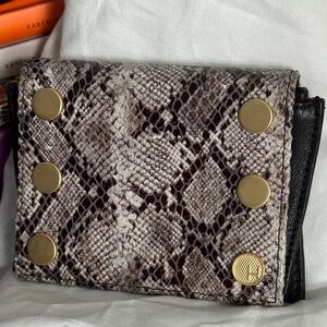 Hammitt Allen Snakeskin Wallet with Brushed Gold Studs Black Leather